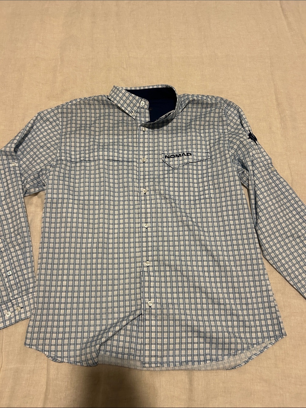 Nomad Men's Light Blue and White Checked Button-Down Shirt